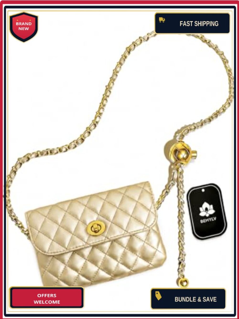 Faux Leather Chain Belt Bag Waist Purse Fanny Pack Mini Crossbody